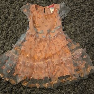 Charming Peach Butterfly Kids Dress